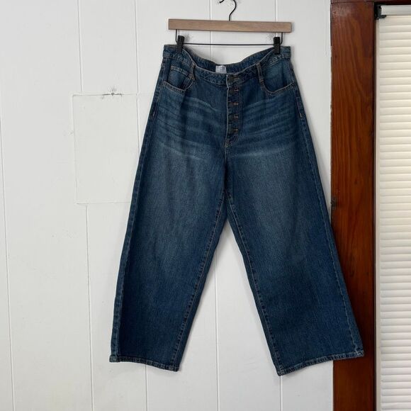 Time and Tru Button Fly Wide Leg Crop Jeans Size 14 - Picture 1 of 4